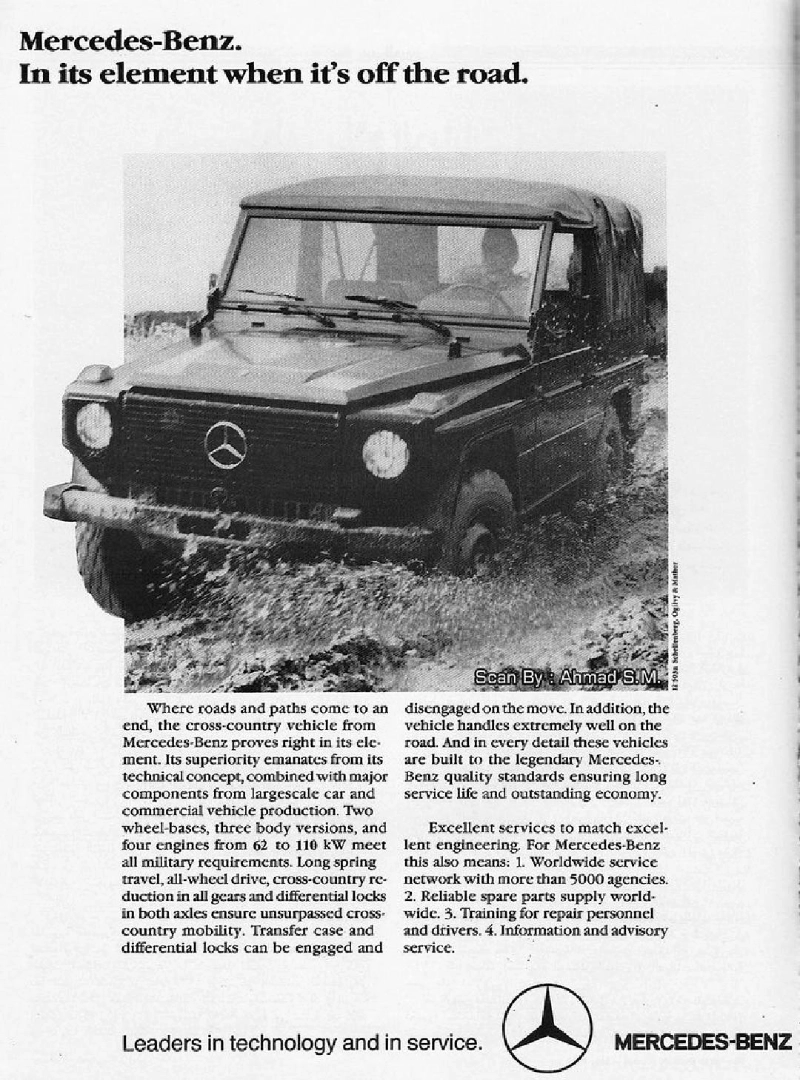 Mercedes G-wagon print ad: In it's element when it's off road.